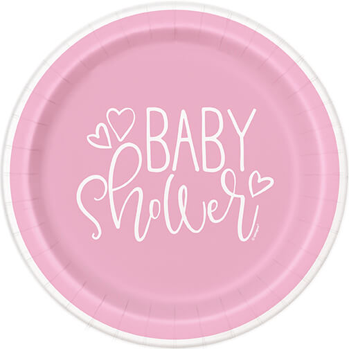 Baby Shower Talíře 8 ks – Růžová srdíčka, 18 cm