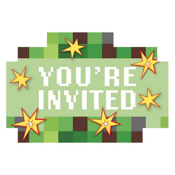 Minecraft Pozvánky a obálky - TNT Party, 8 ks