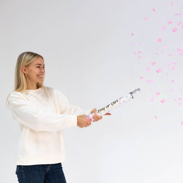 Vystřelovací konfety kluk nebo holka? Růžové, 40 cm
