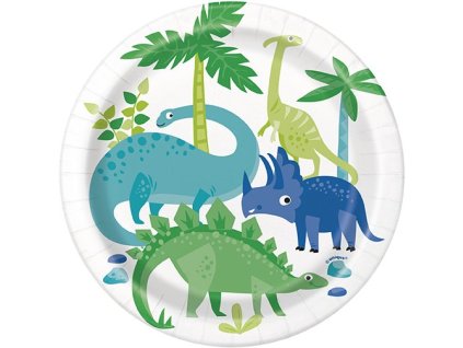 Dinosauři Talíře 8 ks – Modro-zelení dinosauři, 18 cm