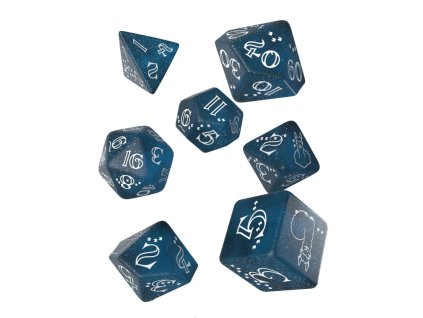 Shimmering Llama Dice Set Glittering dark Blue & White (7)
