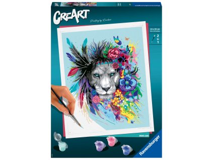 CreArt - Pestrobarevný lev s květinami