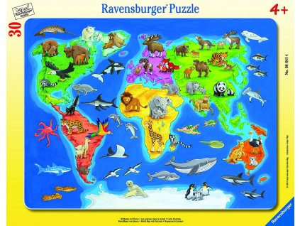 Mapa světa se zvířaty - puzzle - 30 dílků