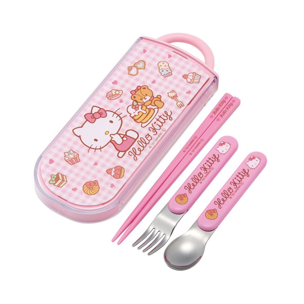Skater Hello Kitty Chopsticks & Spoon & Fork Set Sweety pink