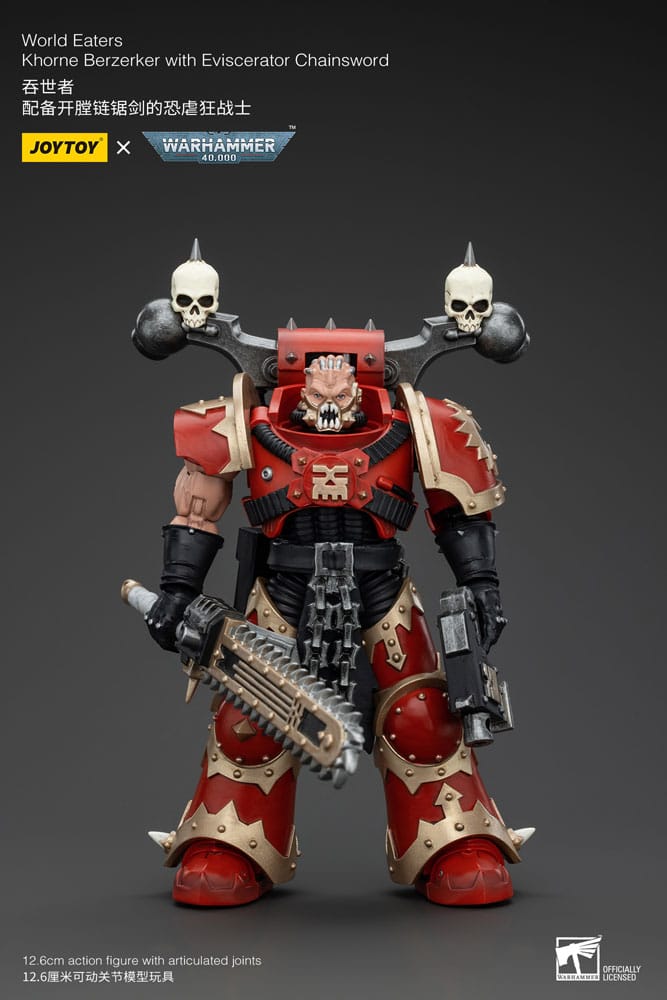 Joy Toy (CN) Warhammer 40k akční figurka 1/18 World Eaters Khorne Berzerker s Eviscerator Chainsword 13 cm