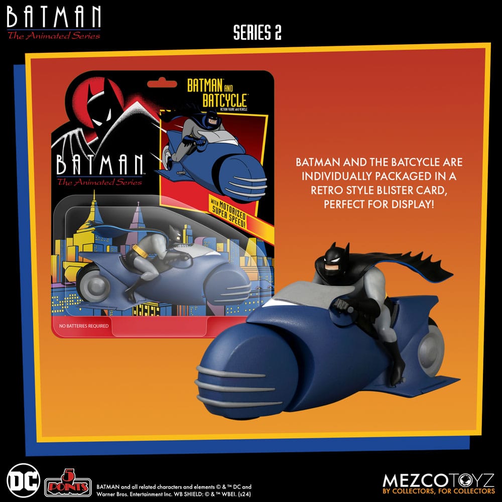 Mezco Toys Batman the Animated Series 2 5 Points Action Figure Batman & Batcycle 10 cm