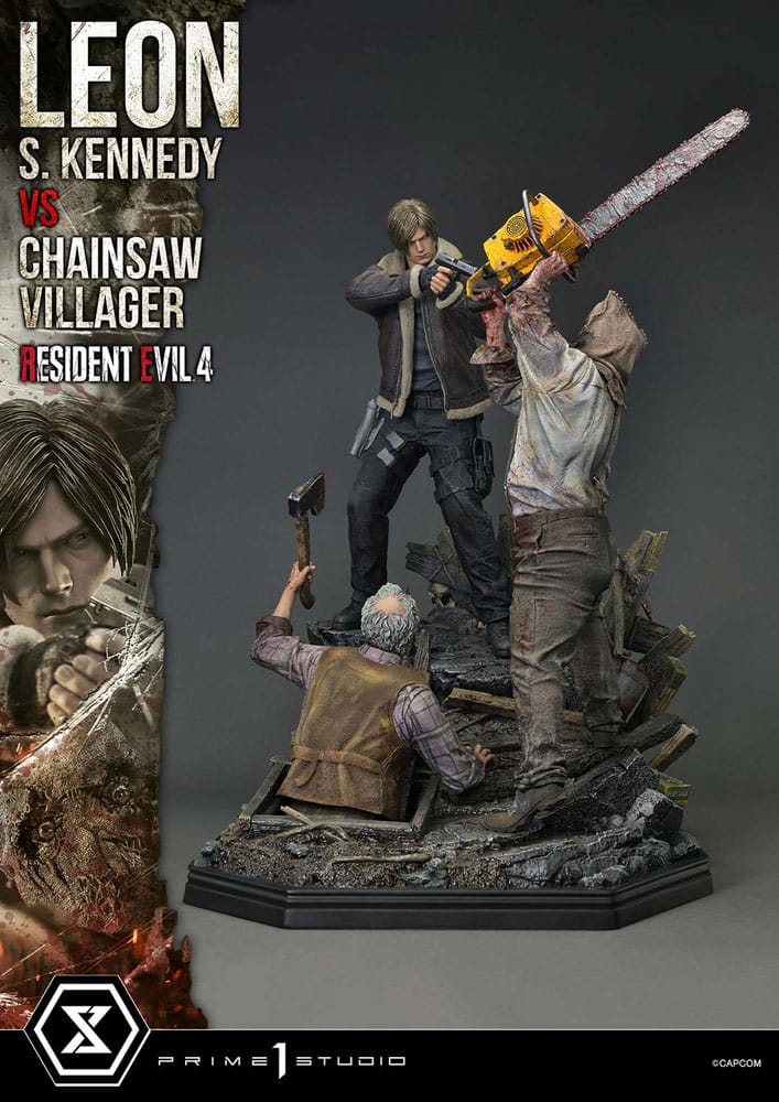 Prime 1 Studio Resident Evil 4 Ultimate Premium Masterline Series Statue 1/4 Leon S. Kennedy vs. Chainsaw Villager Bonus Ver. 76 cm