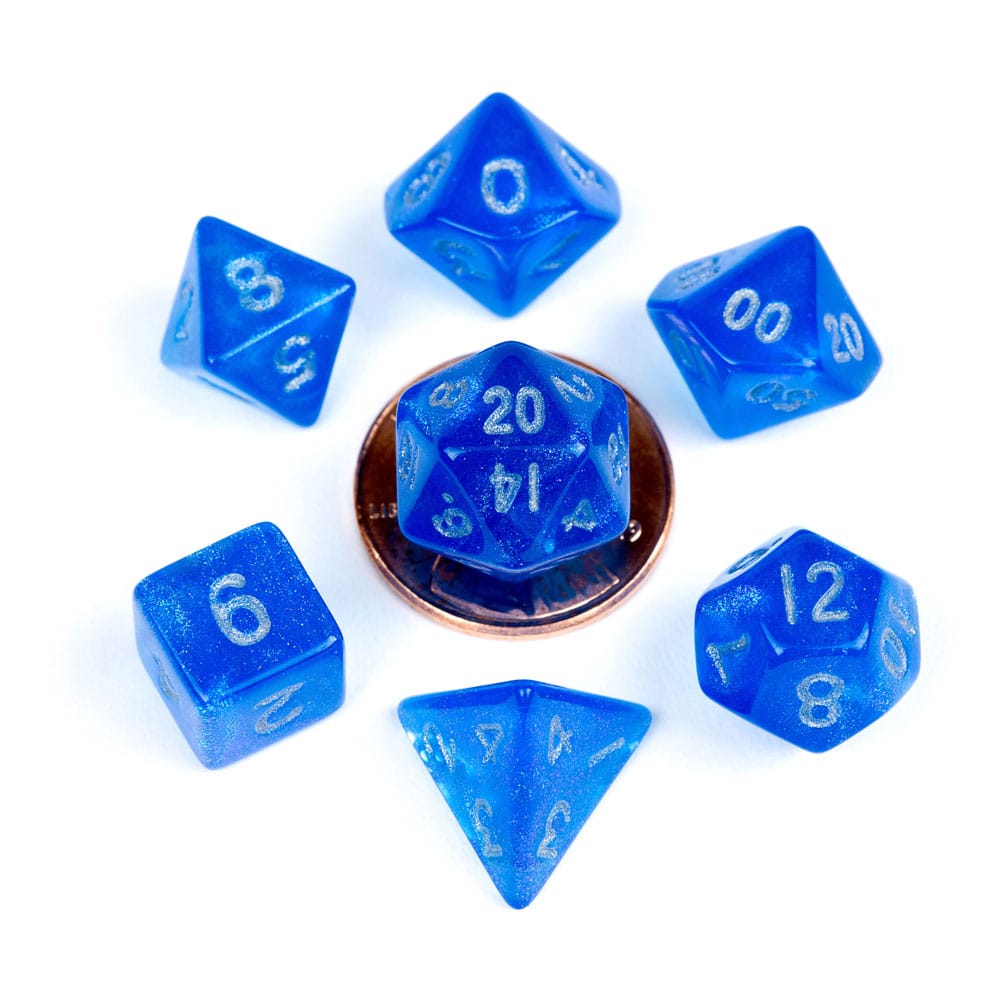 FanRoll Mini kostky Stardust Blue s Stříbrnými Čísly (7)