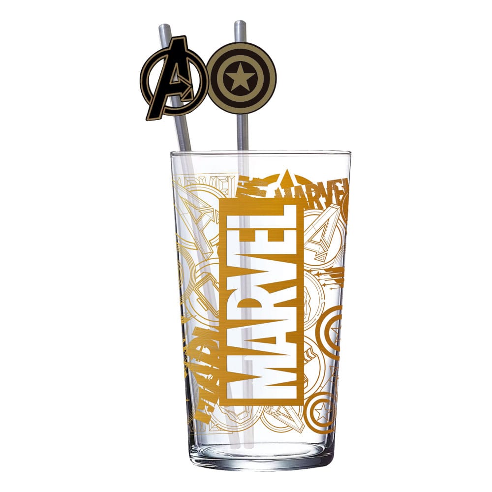 Stor Marvel sklenice s brčkem Logo & Avengers 485 ml