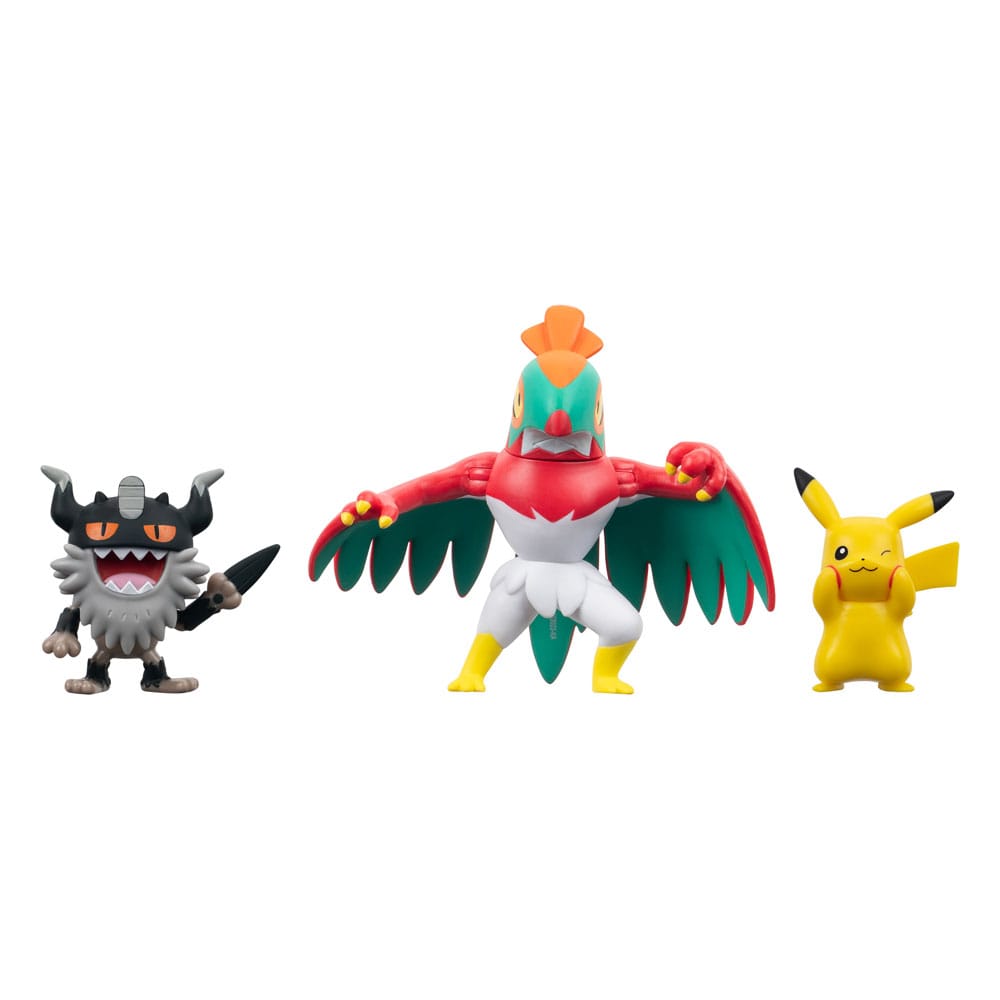 Jazwares Pokémon Battle Figure Set 3-Pack Pikachu #8, Perrserker, Hawlucha 5 cm