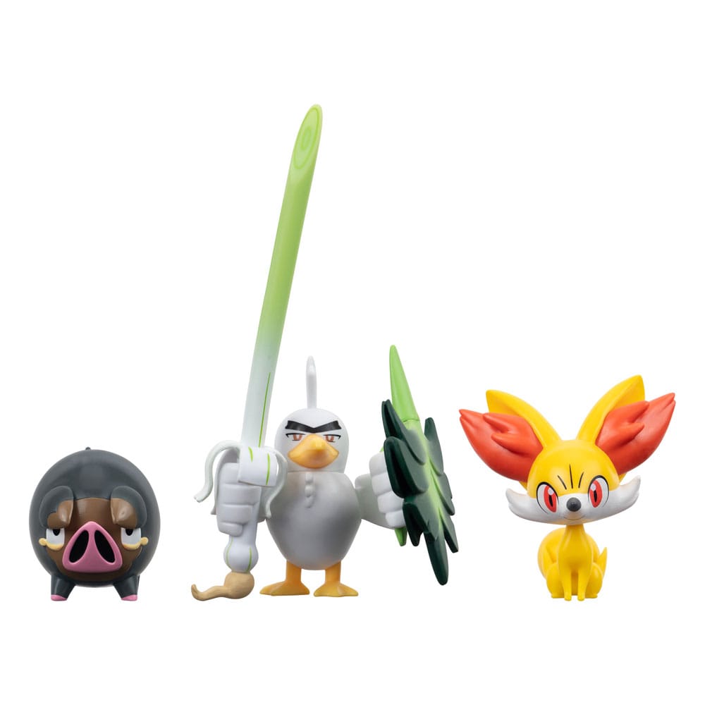 Jazwares Pokémon Battle Figure Set 3-Pack Fennekin, Lechonk, Sirfetch'd 5 cm