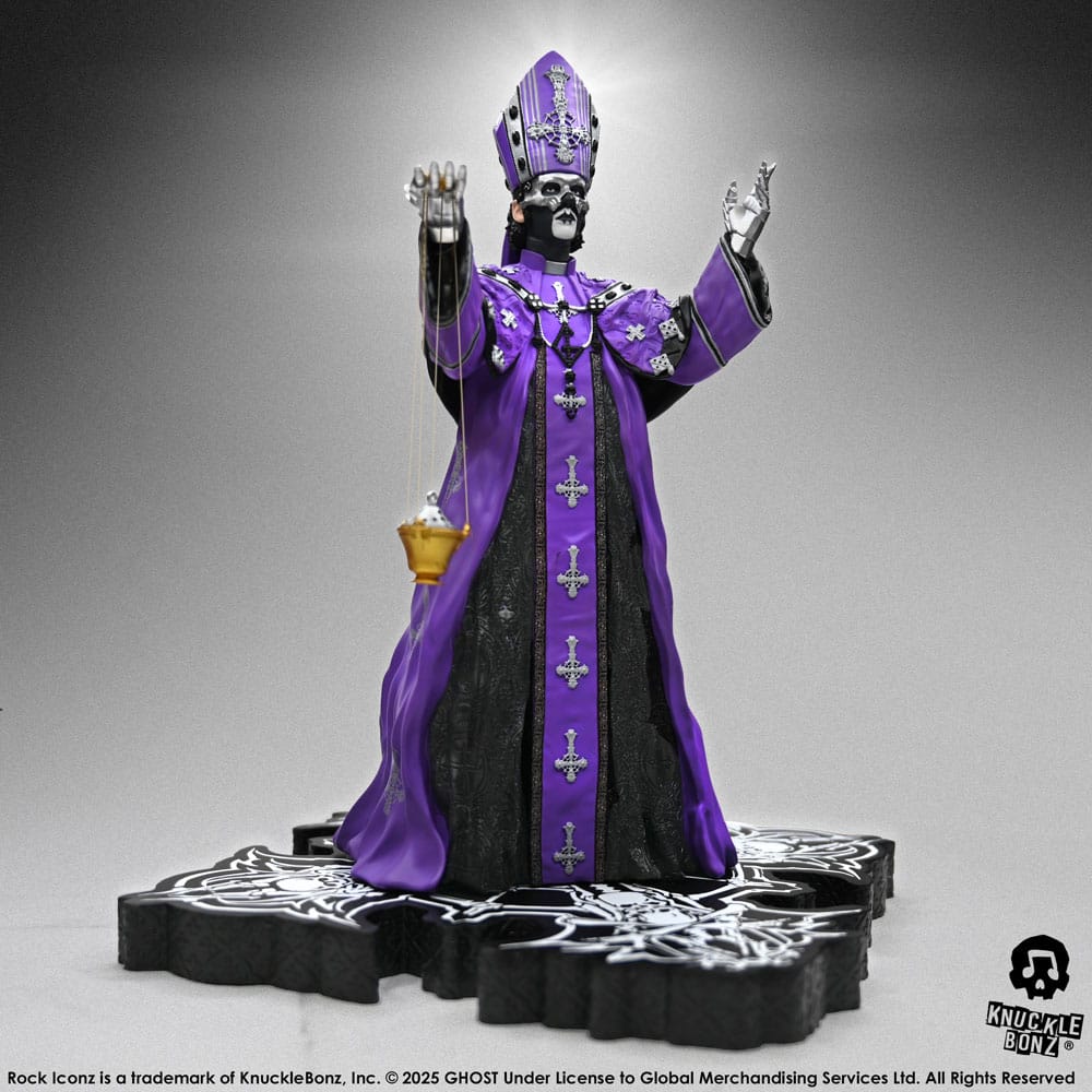 KnuckleBonz Ghost Rock Iconz soška Papa V Perpetua Purple Robes 22 cm