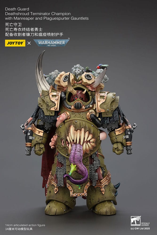 Joy Toy (CN) Warhammer 40k akční figurka 1/18 Death Guard Deathshroud Terminator Champion with Manreaper and Plaguespurter Gauntlets 14 cm