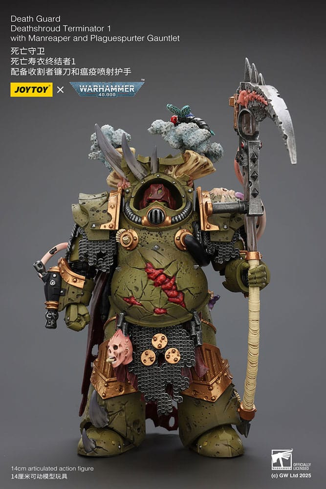 Joy Toy (CN) Warhammer 40k akční figurka 1/18 Death Guard Deathshroud Terminator 1 with Manreaper and Plaguespurter Gauntlet 14 cm