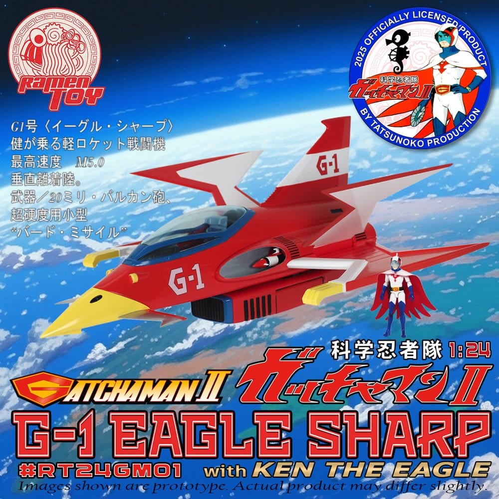 Ramen Toy Gatchaman II akční figurka with Vehicle 1/24 G-1 Eagle Sharp & Ken The Eagle