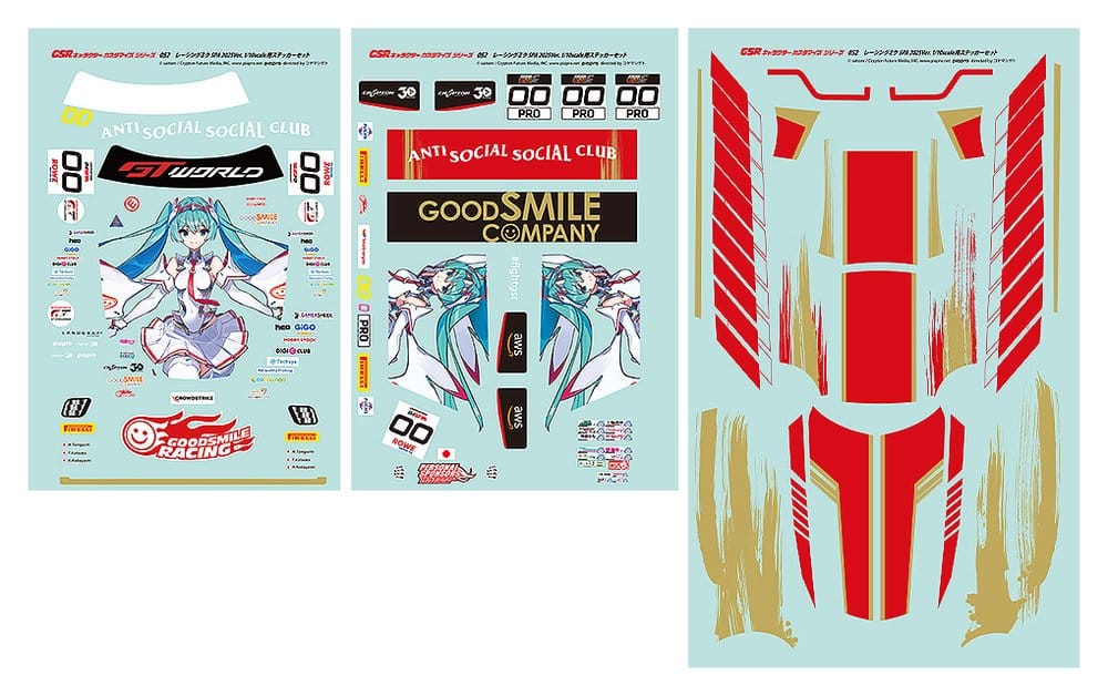 Good Smile Racing Hatsune Miku GSR Character Customization Series 052 Samolepkový Set for GSR Cars 1/10 Racing Miku SPA 2025 Ver.