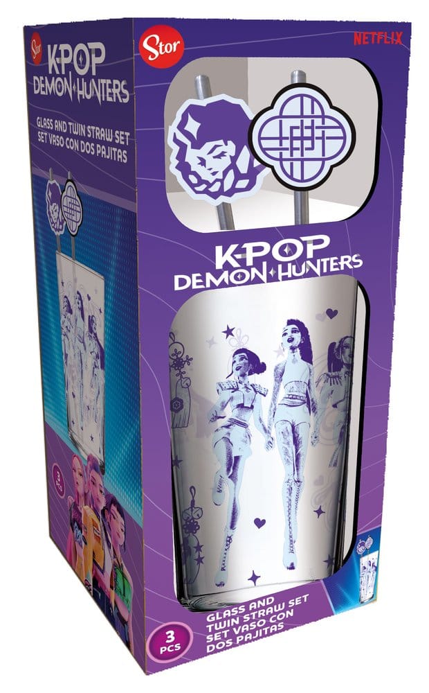 Stor KPop Demon Skleněná sklenice s brčky 485 ml
