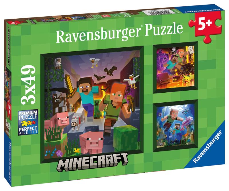 Ravensburger Minecraft - 3 malá puzzle - Biomes - 49 dílků