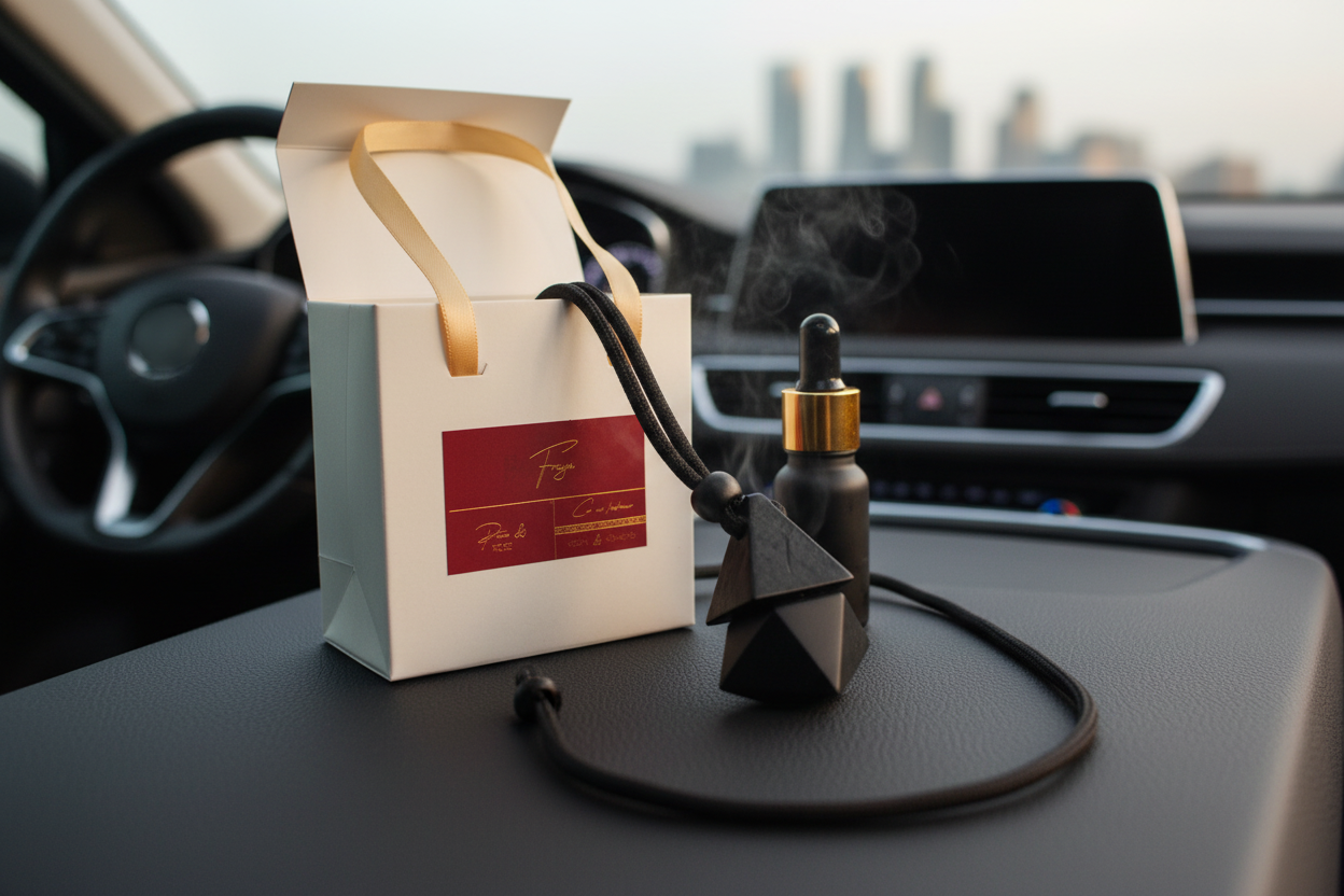 Dárkové balení vůně do auta FREYA – Švestka, růže, vanilka & pačuli