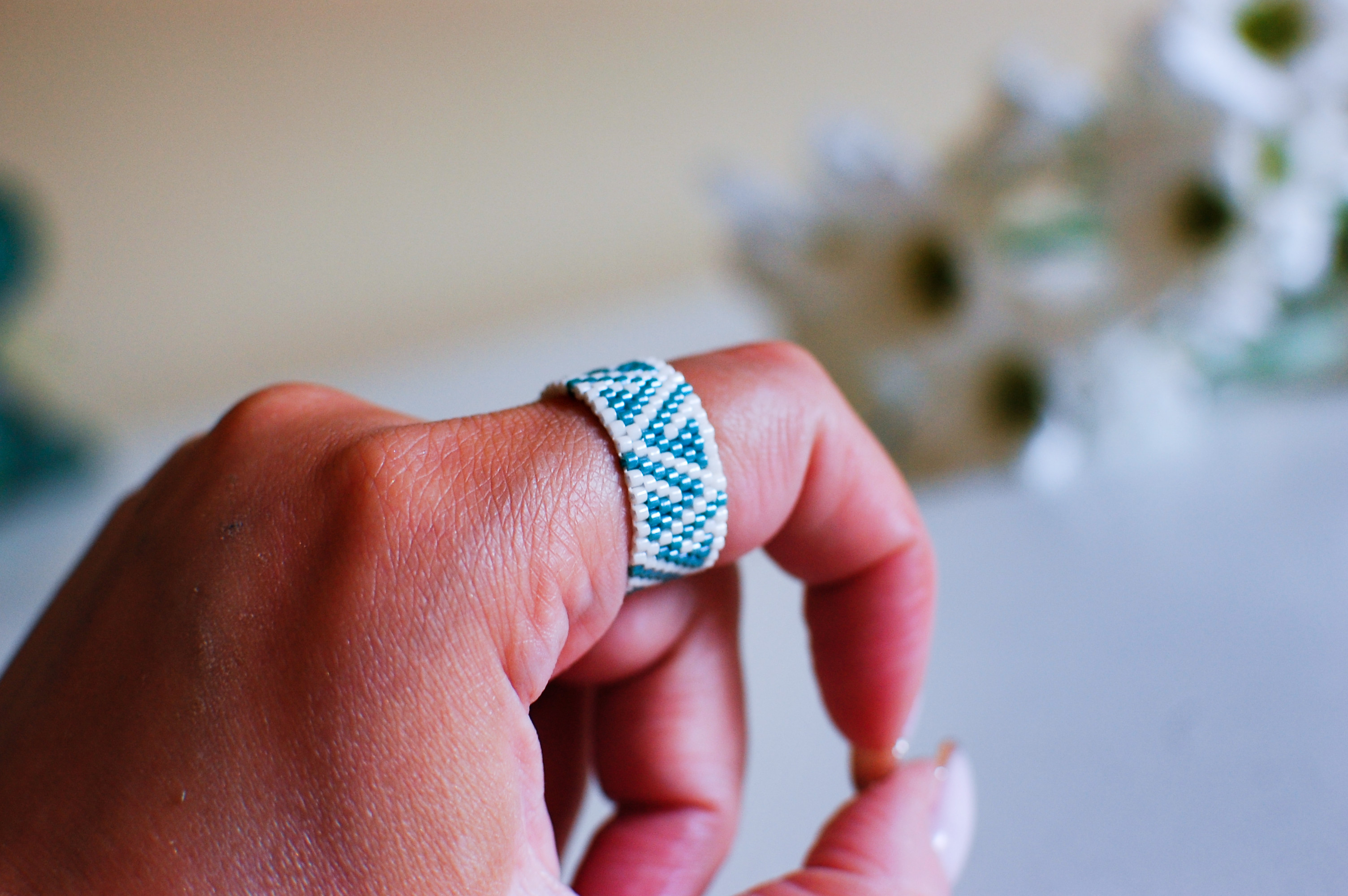 Prstýnek modro bílý M