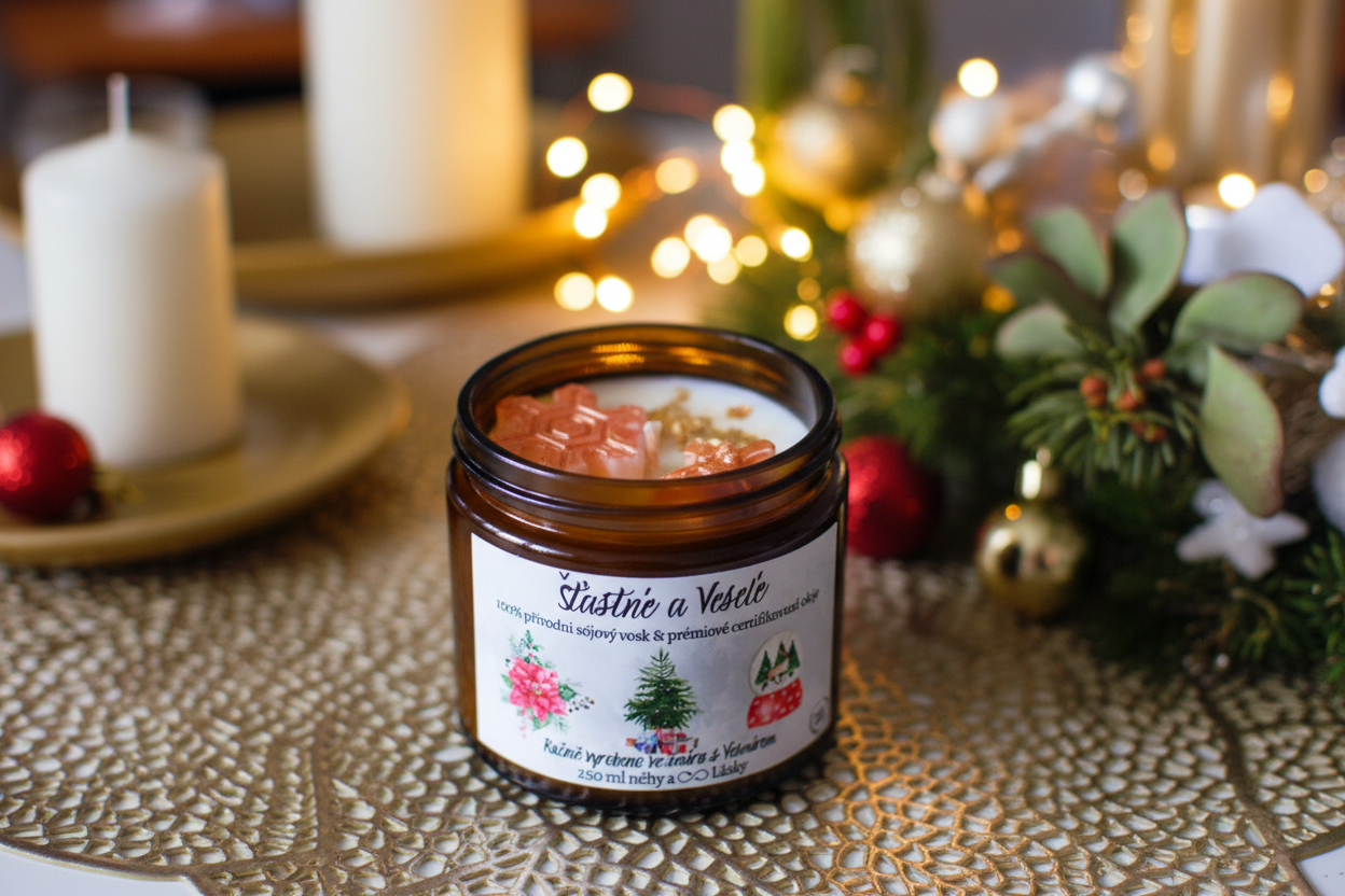 Sójová svíčka Šťastné a Veselé 250 ml