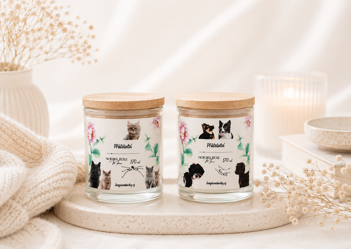 Dárková sada Přátelství – 2 svíčky Pejsci & Kočičky