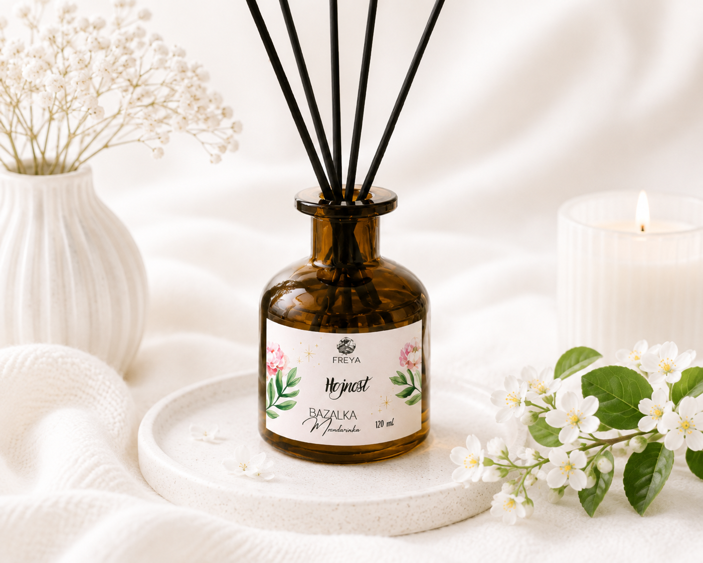 Bytový difuzér HOJNOST – limetka a bazalka 120 ml