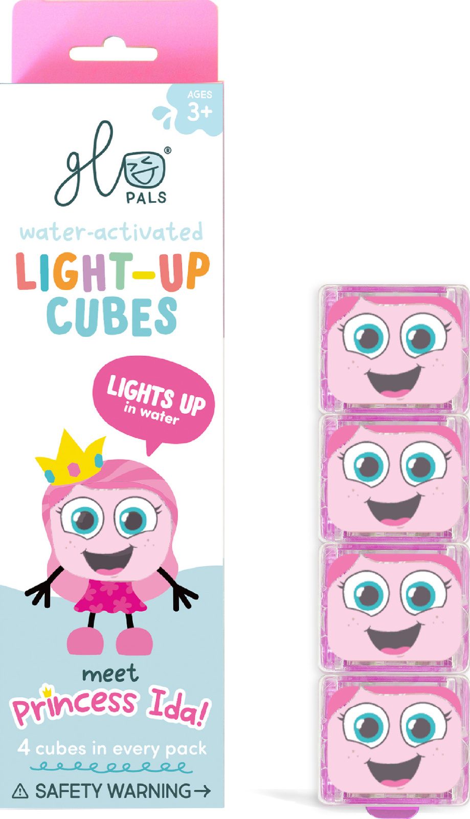 Glo Pals svítící smyslové kostky do vody IDA Princezna – růžové, balení 4 ks
