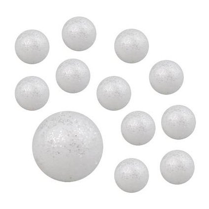 Kuličky bílé polystyrénové glitrové 30 ks, 2 cm