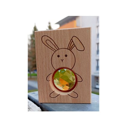 Dřevěná KUK-kostka ZAJÍČEK s barevným sklíčkem