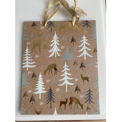 Vánoční dárková taška srnky zlaté 32x26 cm