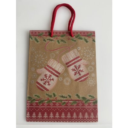Vánoční taška papírová Rukavičky 24x18 cm