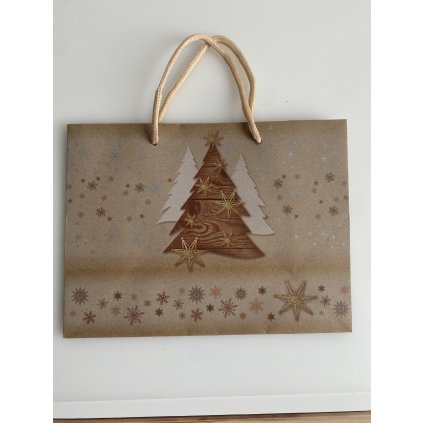 Vánoční dárková taška papírová, hnědá 18x24 cm