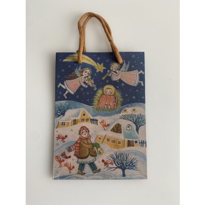 Vánoční papírová taštička Andílci 18x13 cm