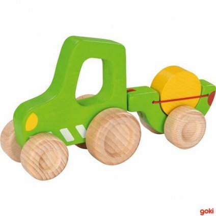 GOKI Dřevěný traktor s přívěsem