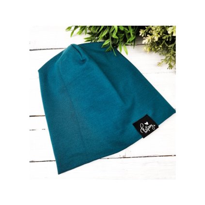 Kulišárny - Čepice bavlněná dvouvrstvá "Teal" smaragdová