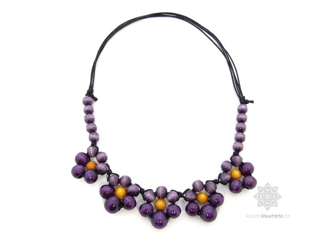 Dřevěné korále náhrdelník květinky Macešky