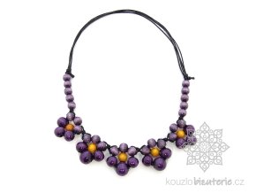 Dřevěné korále náhrdelník květinky Macešky