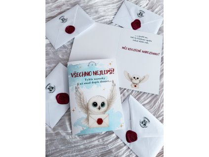 Blahopřání Sova s dopisem