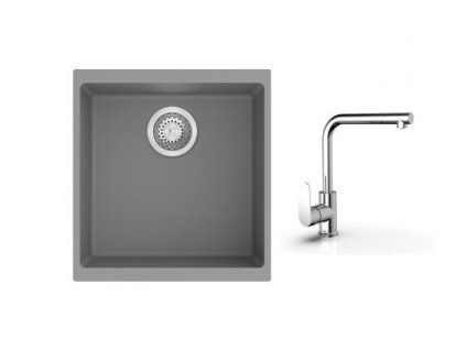 K-StrongSinks S3 Set drez Hron 430x460mm granit šedá + Batéria Stréva chróm