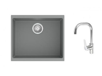 K-StrongSinks S3 Set drez Hron 530x460mm granit šedá + Batéria Garonne chróm