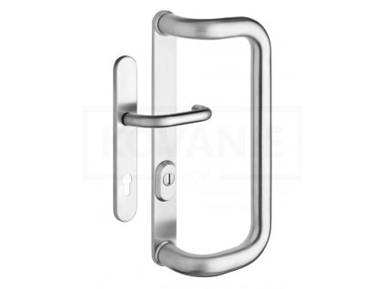 ROSTEX Madlo dveřní trubkové G s krytem a s klikou se štítem (Provedení klika - madlo, Povrch IN - nerez, Rozteč 92 mm)