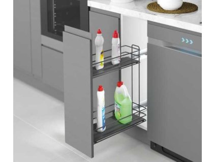 Plnovýsuvný 2 koš STARAX chrom 200mm-151x475x495mm tlumení BLUM pravý +  plné DNO S-2492-C