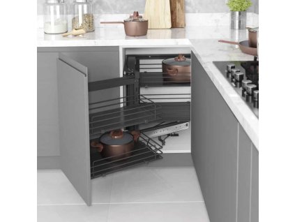 Koš rohový STARAX - 4 koše CORNER PRAVÝ antracit+ plné DNO dřevěné antracit 860-965x530x530-720 S-3004-A