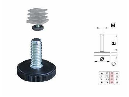Ucpávka - regulační šroub černý M10x35+8/d40mm