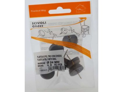 Kluzaky PW d24mm plast hrebik filc 8 ks hnede a44320202 10638