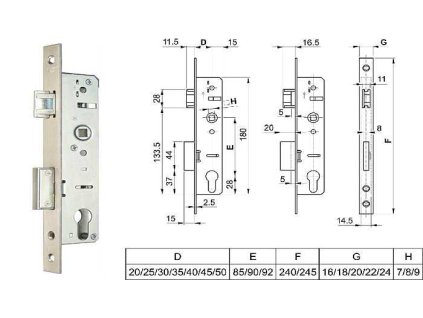 Zadlabací zámek EUROPORTÁL FAB 90/25/40/8/240x22mm střelka