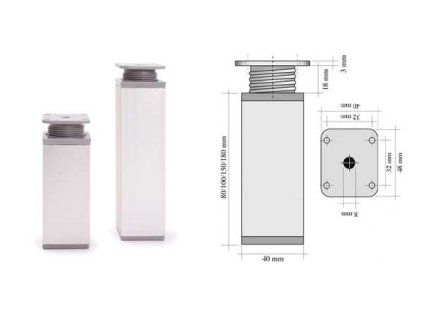 Nozka nabytkova rektifikacni H150x40x40mm hlinik Al a39351107 10638