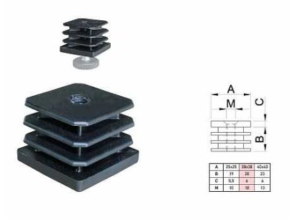 Ucpavka plastova regulovatelna cerna 25x25mm M10 bez sroubu a117626380 10638