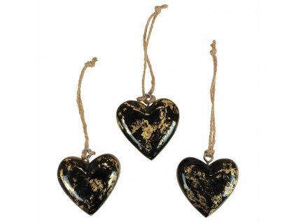Dekorační dřevěné srdce černá/zlatá 6cm
